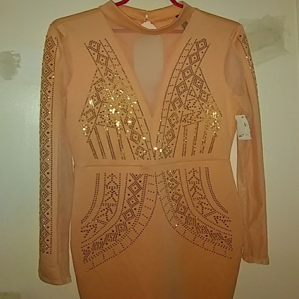 Coral and Gold Studded dress